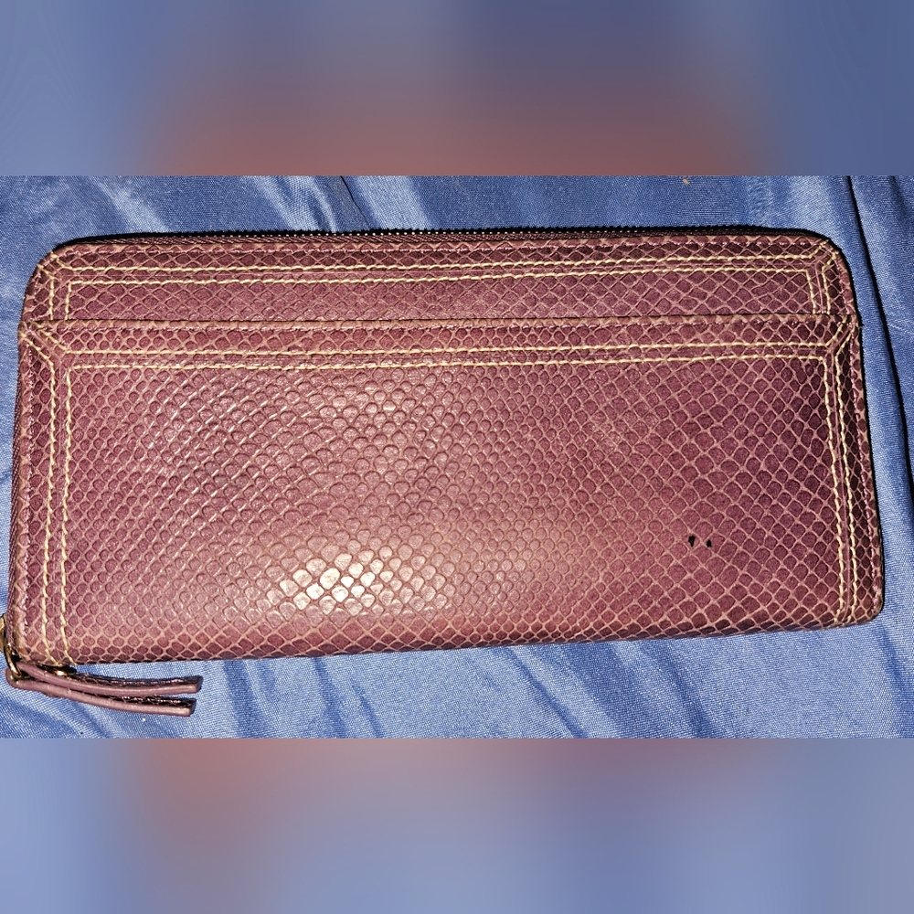 Tusk Zip Wallet Purple Snakesin Embossed Leather Zip Up Billfold